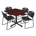 Regency 48-inch Square Mahogany Table with Zeng Stacker Chairs, Black