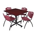 Regency 48-inch Square Table with Stacker Chairs, Burgundy