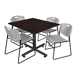 Regency 48-inch Square Mocha Walnut Table with Zeng Stacker Chairs, Gray