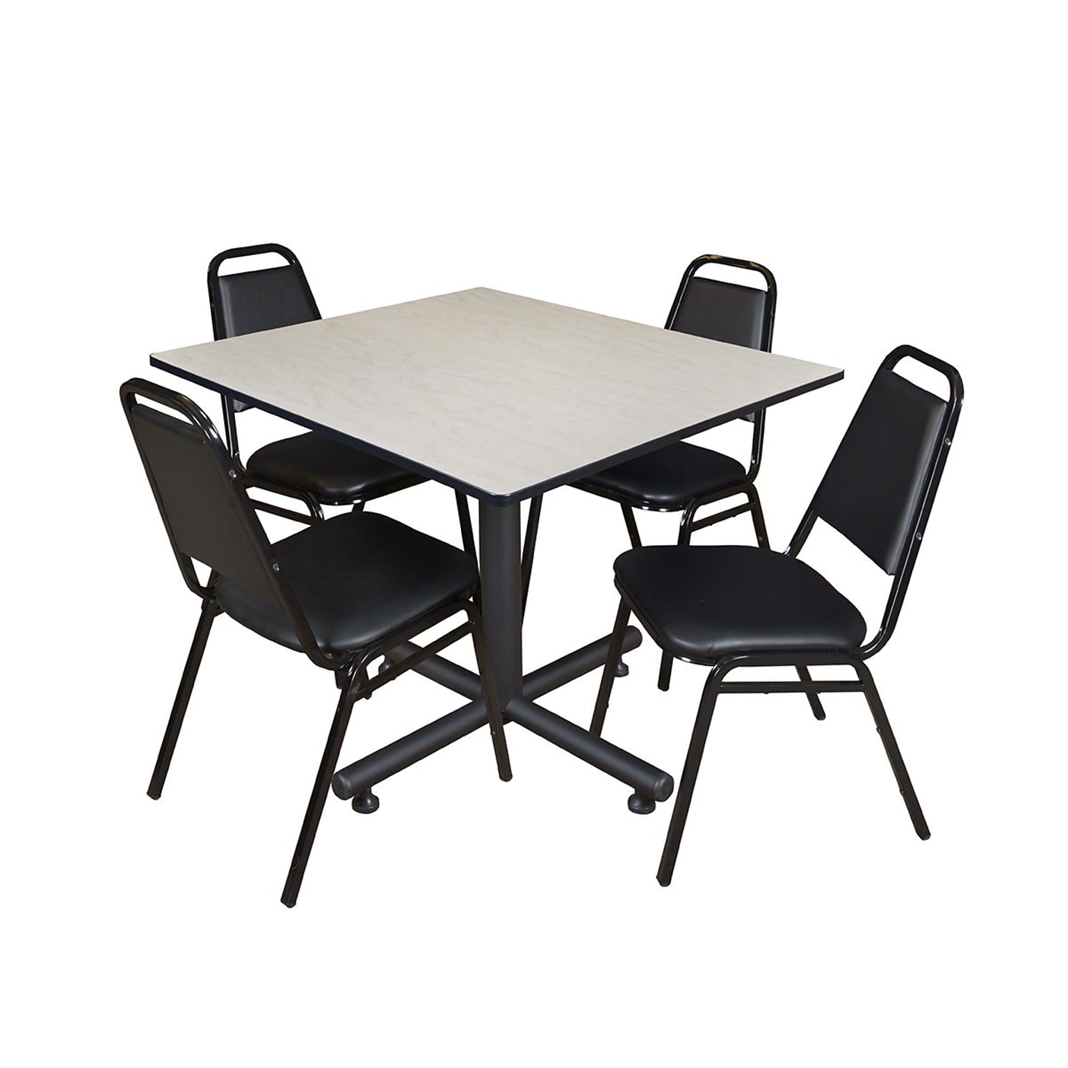 Regency 48 Square Laminate Table & 4 Restaurant Stack Chairs, Maple (TKB4848PL29)