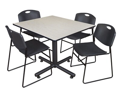 Regency 48-inch Square Maple Table with Zeng Stacker Chairs, Black
