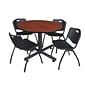 Regency 48" Cherry and Kobe Based Round Table with 4 M Stacker Chairs, Black (TKB48RNDCH47BK)