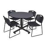 Regency Kobe Breakroom Table, 48W, Gray & 4 Zeng Stack Chairs, Black (TKB48RNDGY44BK)