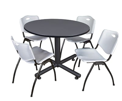 Regency 48-inch Round Gray Table with M Stacker Chairs, Gray (TKB48RNDGY47GY)