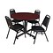 Regency 48-inch Round Laminate Table with 4 Restaurant Stack Chairs, Mahogany (TKB48RNDMH29)