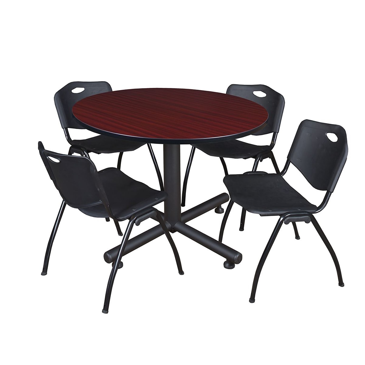 Regency 48-inch Round Laminate Lunch Room Table With 4 M Stacker Chairs, Black (TKB48RNDMH47BK)