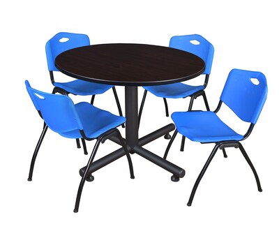 Regency 48-inch Round Kobe Breakroom Table With 4 M Stacker Chairs, Blue (TKB48RNDMW47BE)