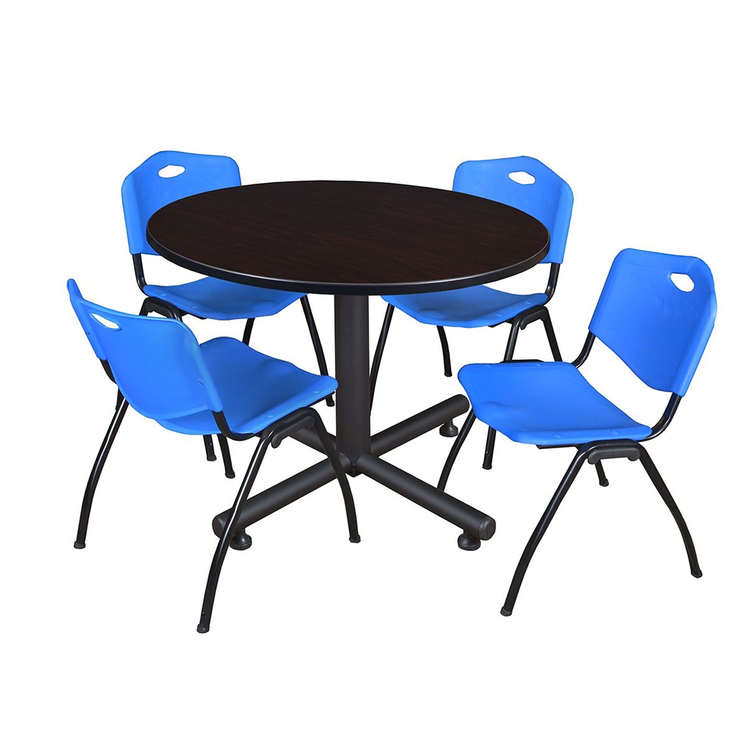 Regency 48-inch Round Kobe Breakroom Table With 4 M Stacker Chairs, Blue (TKB48RNDMW47BE)