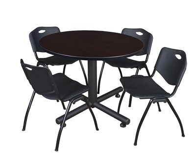 Regency 48-inch Round Kobe Breakroom Table With 4 M Stacker Chairs, Black (TKB48RNDMW47BK)
