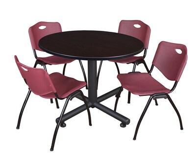 Regency 48-inch Round Kobe Breakroom Table With 4 M Stacker Chairs, Burgundy (TKB48RNDMW47BY)