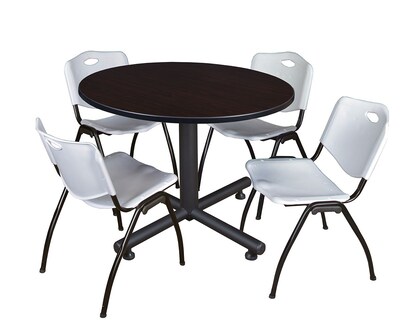 Regency 48-inch Round Kobe Breakroom Table With 4 M Stacker Chairs, Gray (TKB48RNDMW47GY)