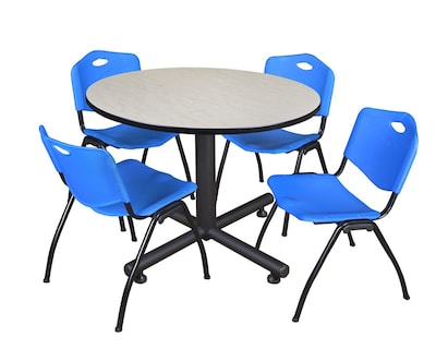 Regency 48-inch Round Laminate Maple & Kobe Base Table With 4 M Stacker Chairs, Blue (TKB48RNDPL47BE