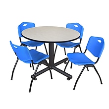 Regency 48-inch Round Laminate Maple & Kobe Base Table With 4 M Stacker Chairs, Blue (TKB48RNDPL47BE