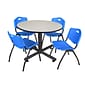 Regency 48-inch Round Laminate Maple & Kobe Base Table With 4 M Stacker Chairs, Blue (TKB48RNDPL47BE)