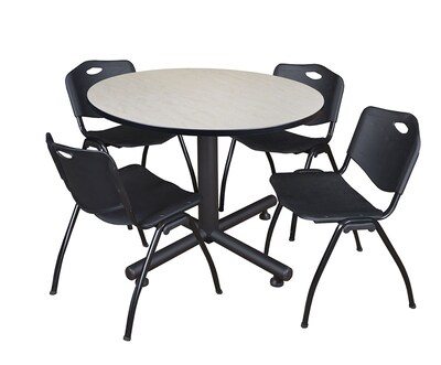 Regency 48-inch Round Laminate Maple & Kobe Base Table With 4 M Stacker Chairs, Black (TKB48RNDPL47BK)
