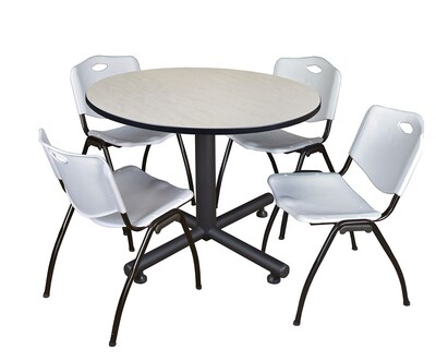 Regency Seating Kobe 48 Round Breakroom Table- Maple & 4 M Stack Chairs- Grey
