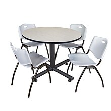 Regency Seating Kobe 48 Round Breakroom Table- Maple & 4 M Stack Chairs- Grey