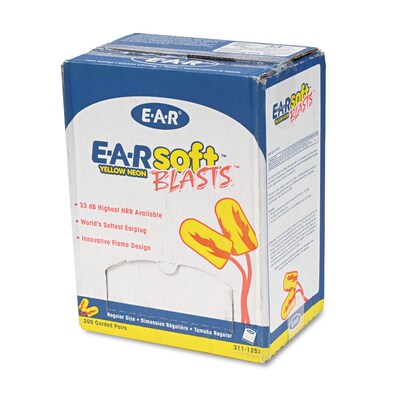 3M E-A-R Blasts Soft Foam Corded Earplugs, NRR 33 dB, Orange/Yellow, 200/Box (311-1252)