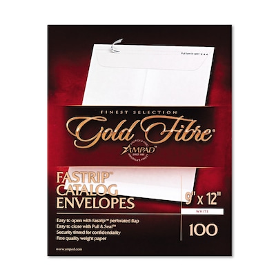 Ampad Gold Fibre Fastrip™ Release & Seal White Catalog Envelope, White, 9 x 12, 100/Box (73127)