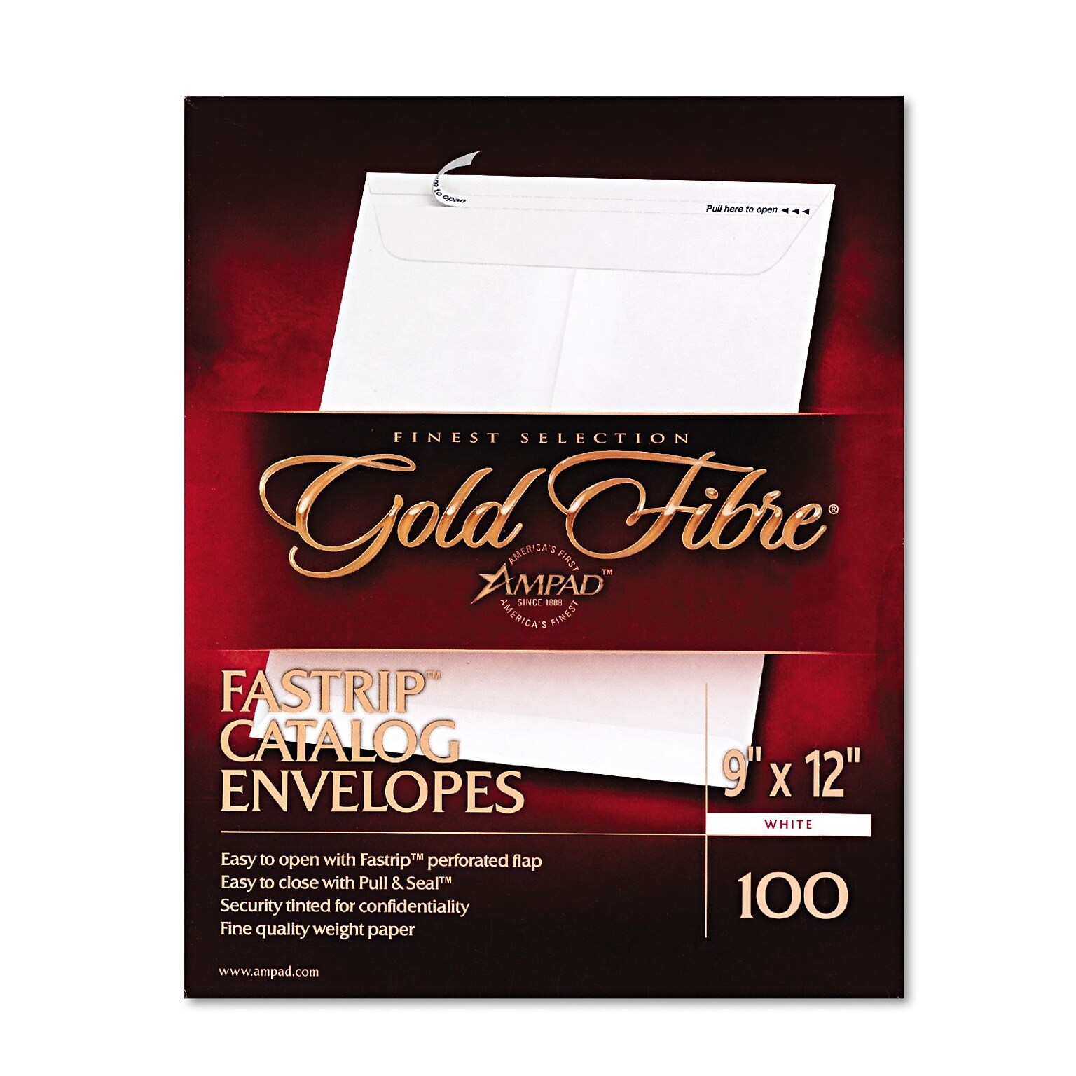 Ampad Gold Fibre Fastrip Release & Seal White Catalog Envelope, White, 9 x 12, 100/Box (73127)