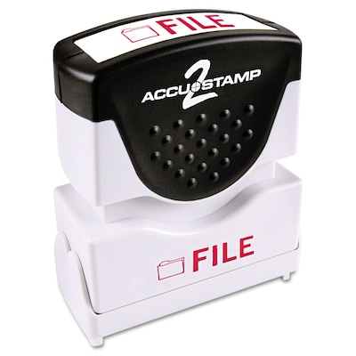 Accu-Stamp2® One-Color Pre-Inked Shutter Message Stamp, FILE, 1/2" x 1-5/8" Impression, Red Ink (035576)