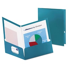 Oxford Two-Pocket Laminated Folder, 100-Sheet Capacity, Metallic Teal, 25/Box