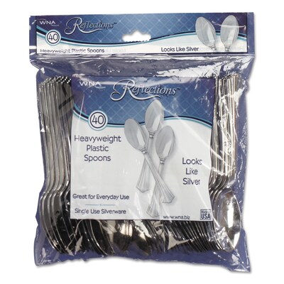 WNA Reflections Plastic Spoon, Heavy-Weight, Silver, 40/Pack (REF320SP)