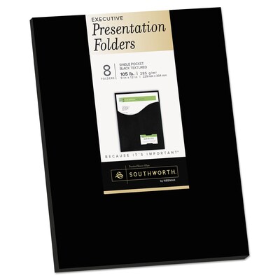 Southworth® One-Pocket Presentation Folders, 9 x 12, Black, 8/Pack (98873)