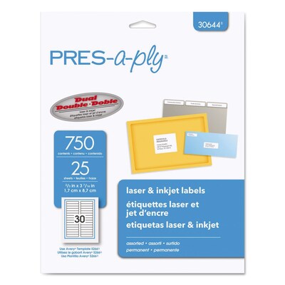 PRES-a-ply® Laser/inkjet File Folder Labels, 2/3 X 3 7/16, White/assorted Border, 750/Pack (30644)