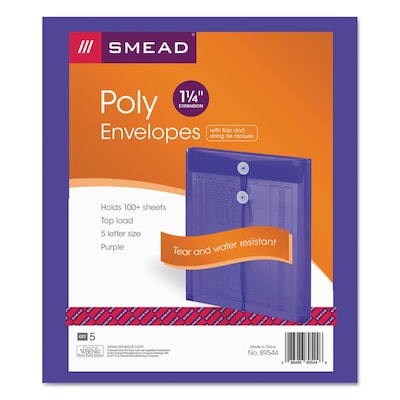 Smead Ultracolor Top-Load Envelopes, Letter, 1 Expansion, Purple, 5/Pack (89544)