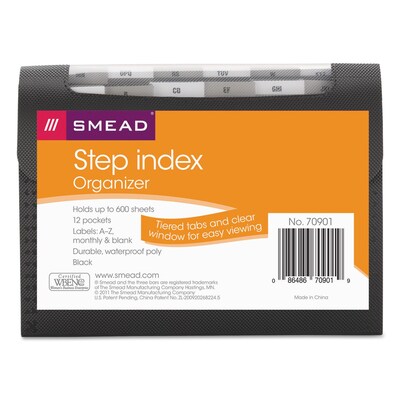 Smead Step Index Organizer, 12-Pocket, Letter, Poly, Black (70901)