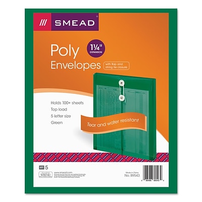 Smead Ultracolor Top-Load Envelope, Letter, 1 Expansion, Green, 5/Pack (89543)