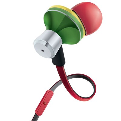 Gogroove AudiOHM iDX Rasta Earbuds with Ergonomic In-Ear Design Red