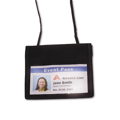 Advantus ID Badge Holders With Convention Neck Pouch, Black, 4 x 2 1/4, 12/Pack (75452)