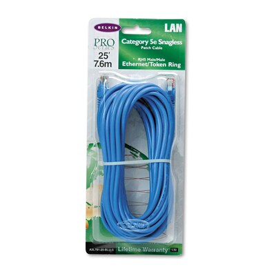 Belkin® 25 RJ45 Cat-5E Patch Cables, Snagless,  Blue