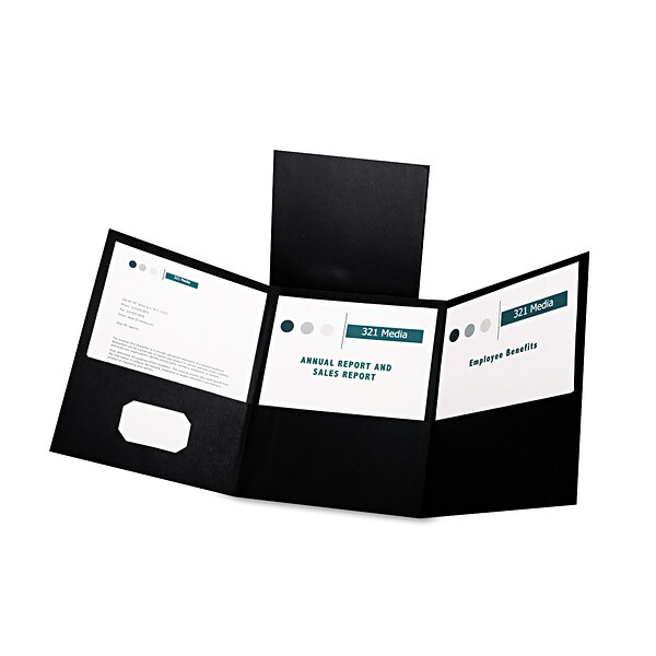 Oxford Tri-Fold Folder w/3 Pockets, Holds 150 Letter-Size Sheets, Black, 20 Folders/Box
