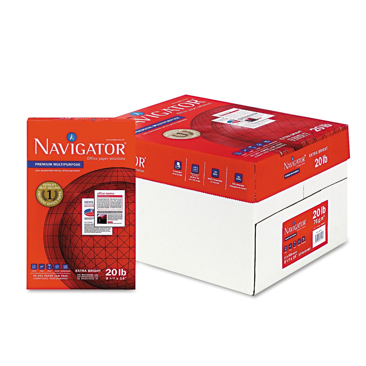Navigator Premium 8.5 x 14 Multipurpose Paper, 20 lbs., 97 Brightness, 5000 Sheets/Carton (NMP1420)