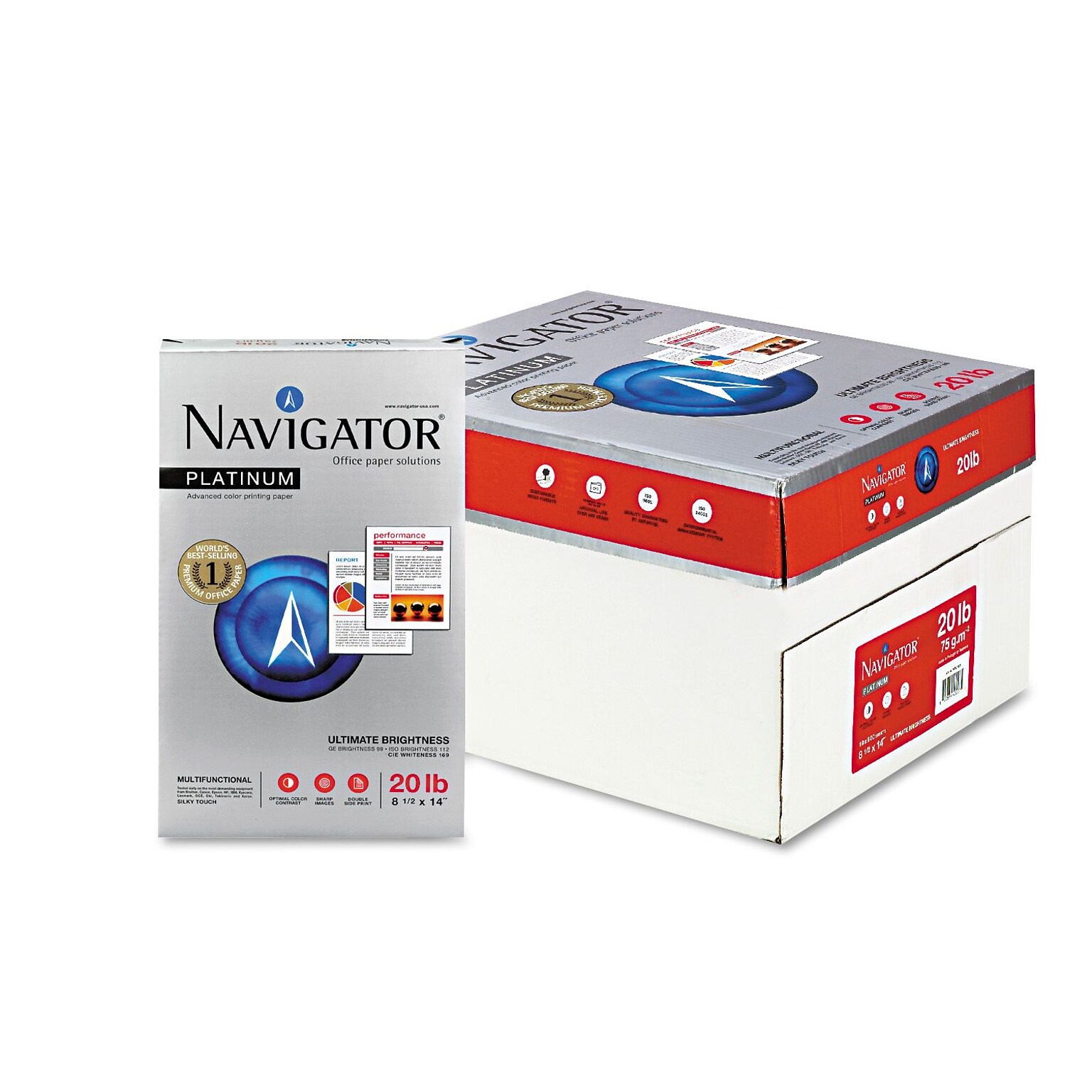 Navigator 8.5 x 14 Laser Paper, 20 lbs., 99 Brightness, 500 Sheets/Ream, 10 Reams/Carton (SNANPL1420)