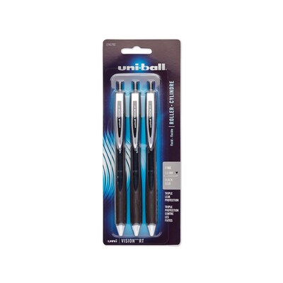 uni-ball® Vision RT Retractable Rollerball Pen, Fine Point, 0.6 mm, Black, 3/pk (1741792)
