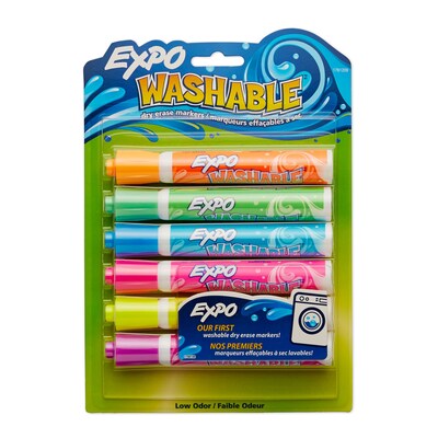 Expo&reg; Washable Dry Erase Marker, Bullet Tip, Assorted Colors, 6/pk (1761209)