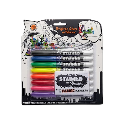 Sharpie Stained Fabric Permanent Markers, Brush Tip, Assorted, 8/Pack (1779005)