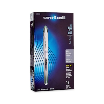 Uni-ball Vision Elite BLX Rollerball Pen, Bold Point, Green Ink, Dozen (1832398)