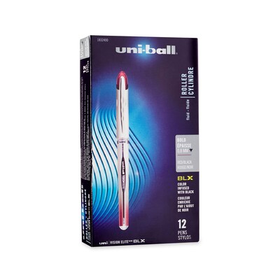 Uni-ball Vision Elite BLX Rollerball Pen, Bold Point, Red Ink, Dozen (1832400)