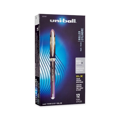 Uni-ball Vision Elite BLX Rollerball Pen, Micro Point, Purple Ink, Dozen (1832407)