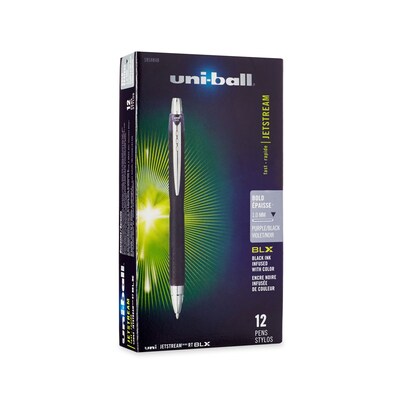 uni-ball Jetstream RT BLX Retractable Rollerball Pen, Bold Point, Purple/Black, 12/pk (1858848)