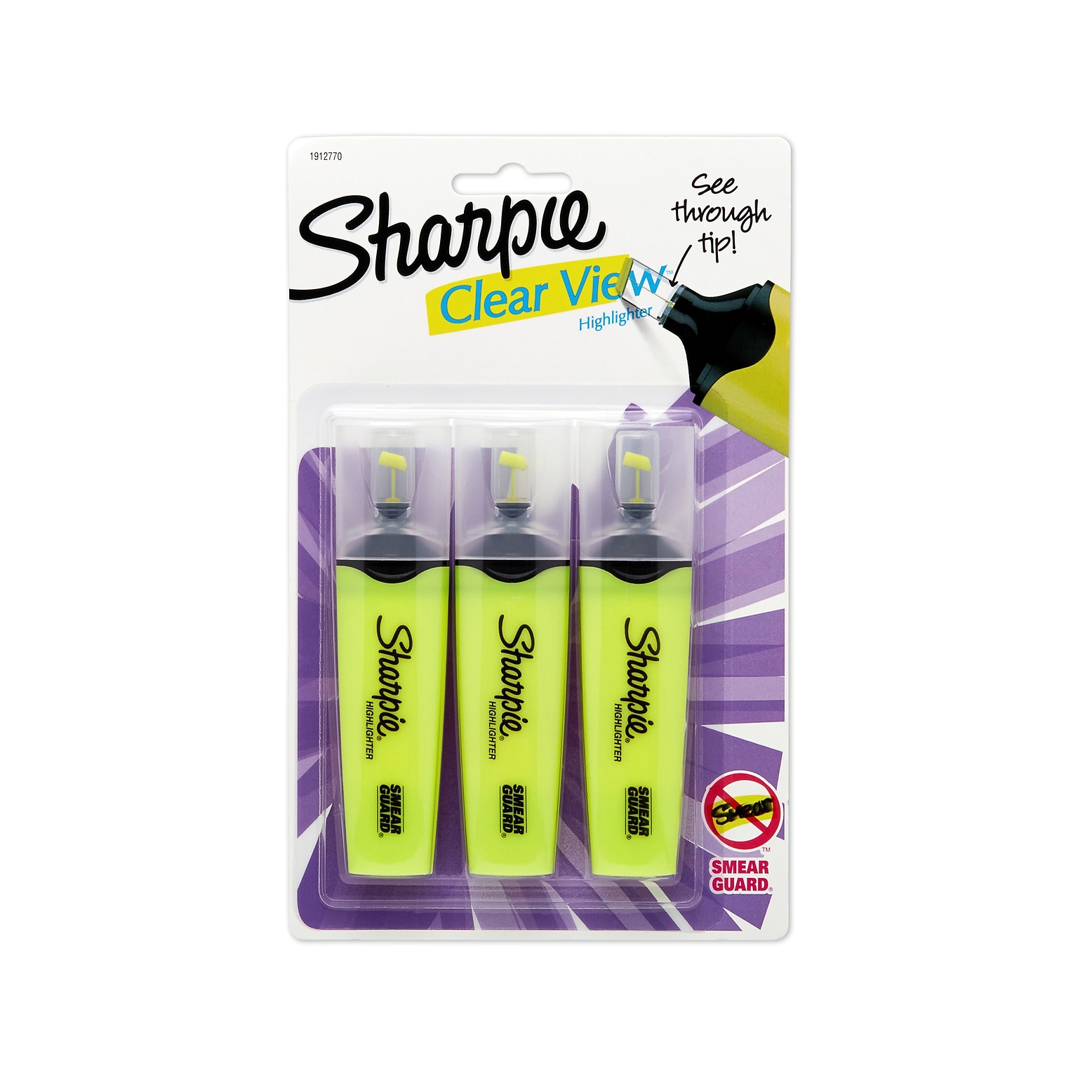 Sharpie Clear View Tank Highlighter, Chisel Tip, Yellow, 3/Pack (1904613/2128219)