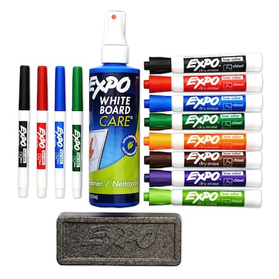 Expo Low-Odor Dry-Erase Marker Starter Set, Ultra Fine, Assorted, 5-Set