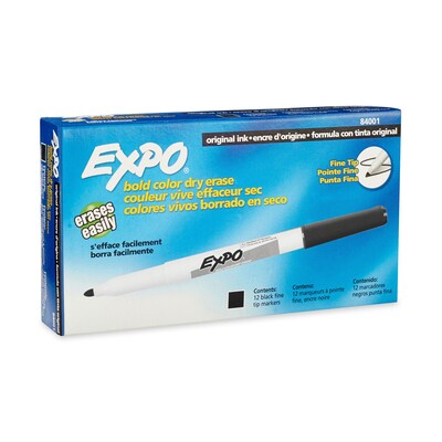 Expo Original Fine Point Dry-Erase Marker, Black, 12/Pack