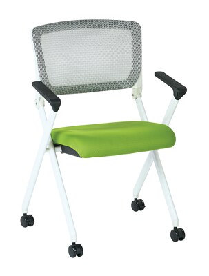 Office Star Space Pulsar White Fin Frame Manager Chair w/Screen Back & Green Padded Fabric - 2/Pk