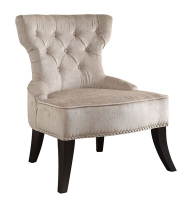 Ave Six Colton Vintage Velvet Polyester; Fabric & Wood Tufted Side Chair, Brilliance Parchment Cream